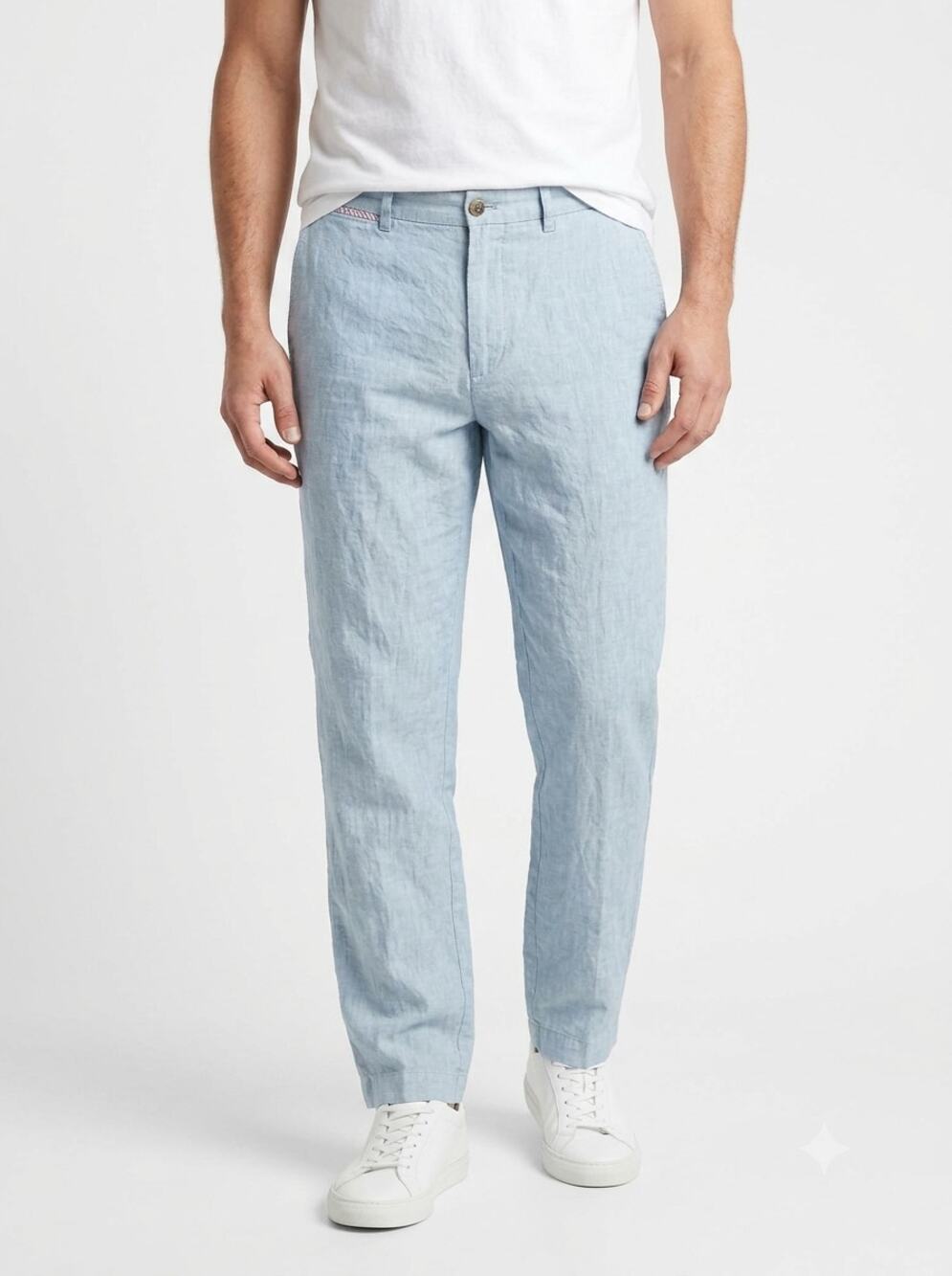 Brooks Brothers Hudson Chino Pants Mens 38x30 Sky Blue Linen Blend Straight Leg